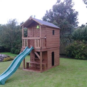 Deluxe tree house shop and bench veranda wave slide access ladder