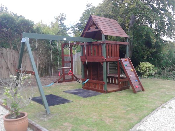 Large jungle gym with two floors monkey bar beam with two rock