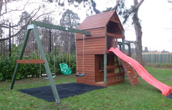 Tree house,monkey bars,rock wall ,slide, swings ,play center , climbing frame ,play shop,picnic table and bench, children's play