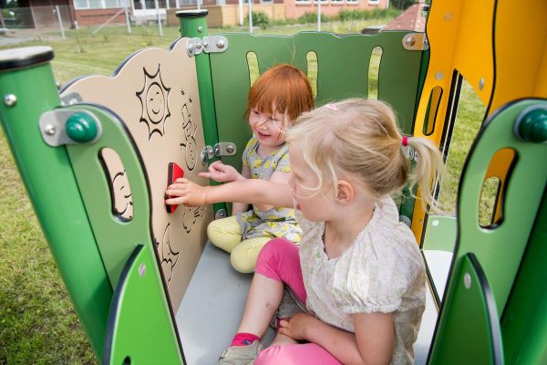 Anne MiniPlay single-tower play environment for toddlers with a slide and non-slip floor, designed to promote motor skills and balance.