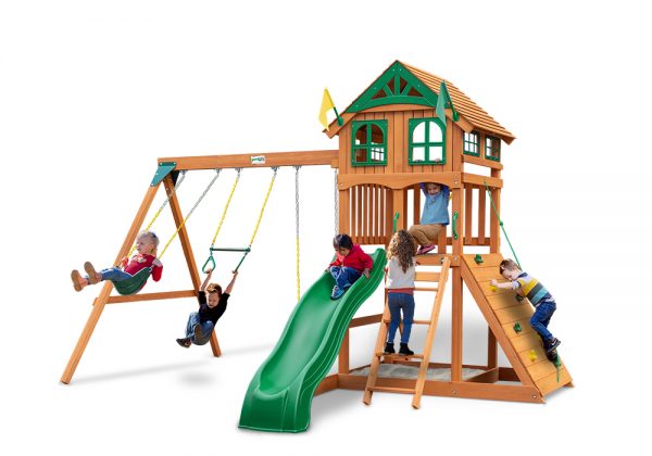 The Outing - playcentre, slide, swings, rock wall, access ladder, play deck, outdoor play sttswings Ireland
