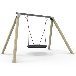 Commercial bird’s nest swing with 90x90mm pressure-treated posts, galvanized metal top post, and a 1200mm diameter nest swing for outdoor playgrounds.