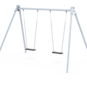 "Double commercial metal swing set with durable galvanized frames, designed for safety and outdoor play.