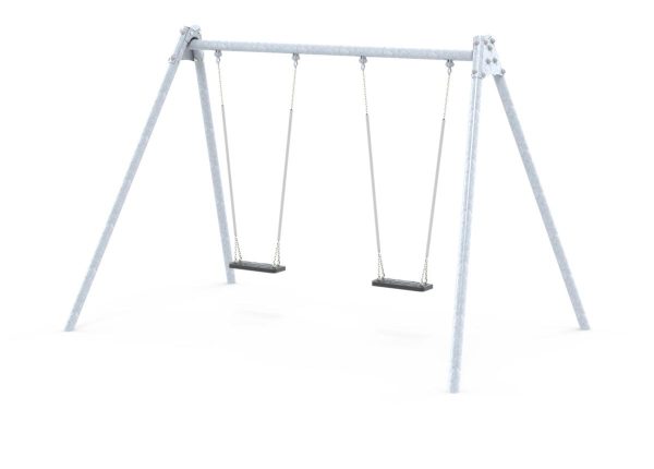 "Double commercial metal swing set with durable galvanized frames, designed for safety and outdoor play.