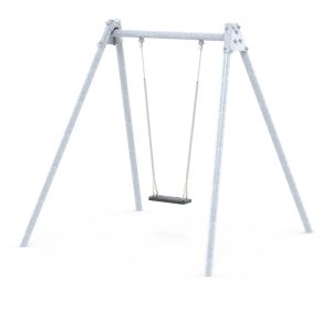 "Single commercial swing set with sturdy construction, featuring safety-certified materials and designed for outdoor use in playgrounds or school