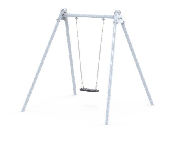 "Single commercial swing set with sturdy construction, featuring safety-certified materials and designed for outdoor use in playgrounds or school